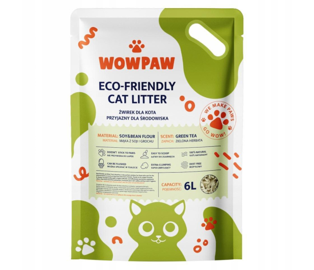 WOWPAW Żwirek tofu zielona herbata 6l - 1361296 - zdjęcie